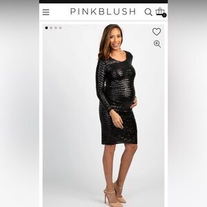 Pink Blush Maternity Black Sequin Mini Dress With Long Sleeves